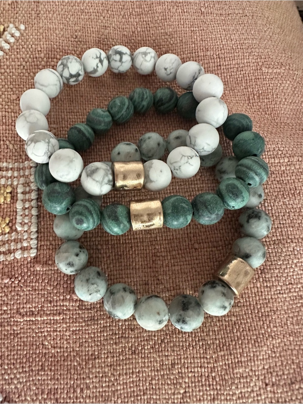 Set of 3  Gemstone Stretch Bracelet with Gold Accent